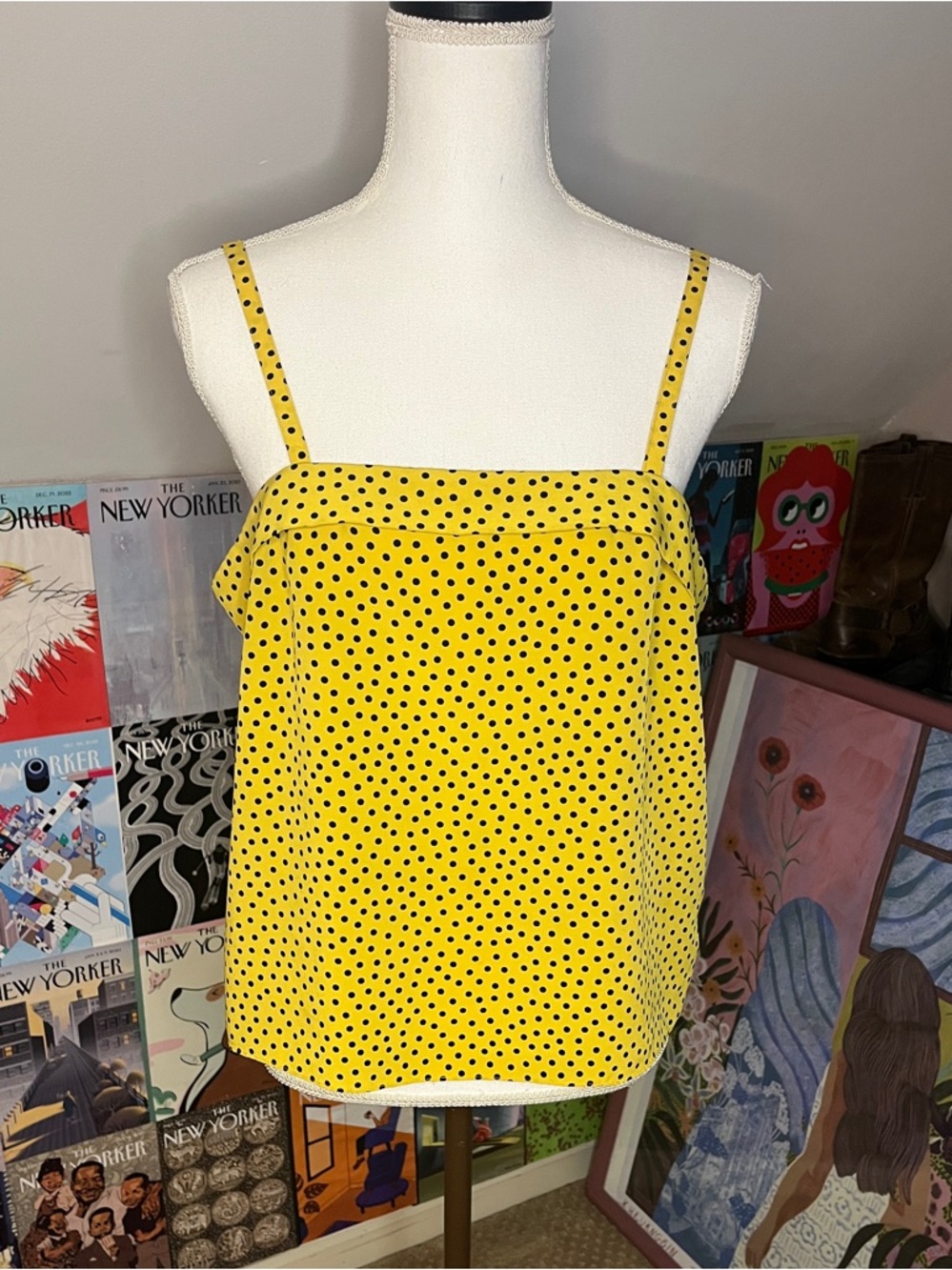 Kasper for A.S.L. Yellow Polka Dot Spaghetti Strap Camisole